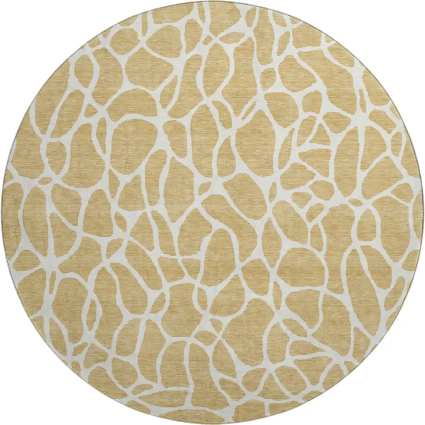 8' Gold And Ivory Geometric Washable Round Rug With UV Protection Photo 1