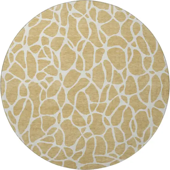 8' Gold And Ivory Geometric Washable Round Rug With UV Protection Photo 2
