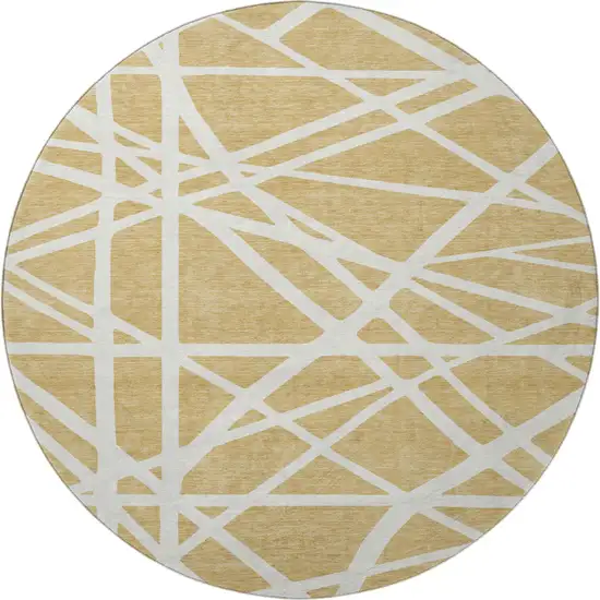 8' Gold And Ivory Geometric Washable Round Rug With UV Protection Photo 3