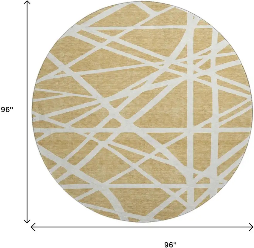 8' Gold And Ivory Geometric Washable Round Rug With UV Protection Photo 9