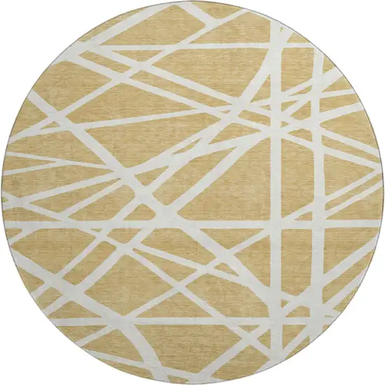 8' Gold And Ivory Geometric Washable Round Rug With UV Protection Photo 1