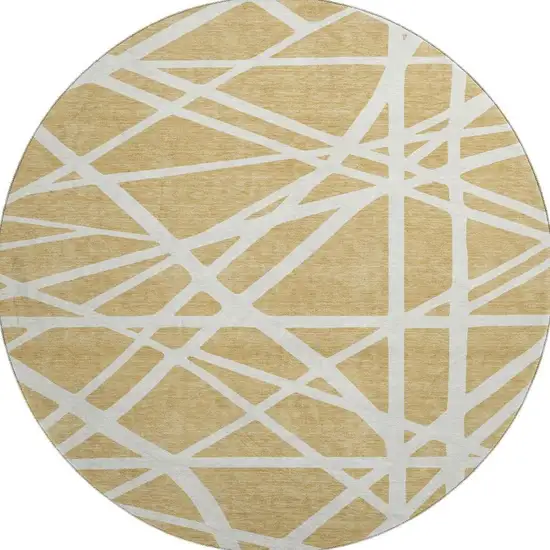 8' Gold And Ivory Geometric Washable Round Rug With UV Protection Photo 2