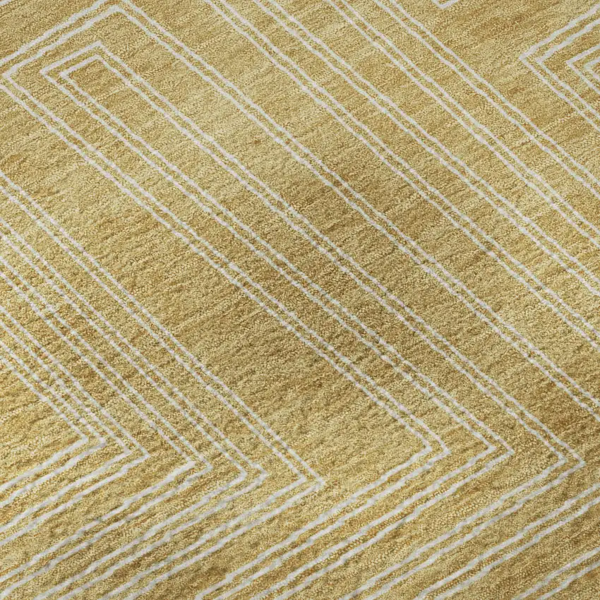 8' Gold And Ivory Geometric Washable Round Rug With UV Protection Photo 7