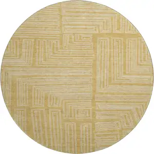 Photo of 8' Gold And Ivory Geometric Washable Round Rug With UV Protection