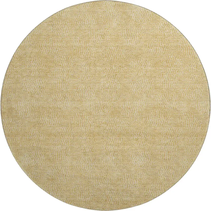 8' Gold And Ivory Geometric Washable Round Rug With UV Protection Photo 1