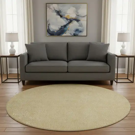 8' Gold And Ivory Geometric Washable Round Rug With UV Protection Photo 2
