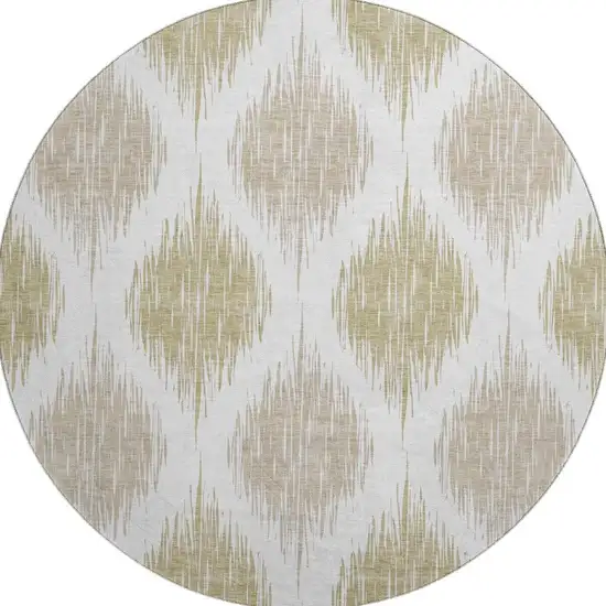8' Gold And Ivory Ikat Washable Round Rug With UV Protection Photo 4