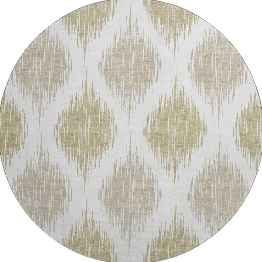 8' Gold And Ivory Ikat Washable Round Rug With UV Protection Photo 4