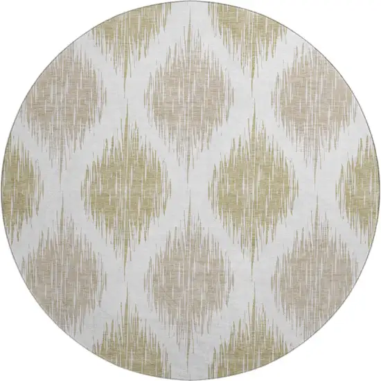 8' Gold And Ivory Ikat Washable Round Rug With UV Protection Photo 1