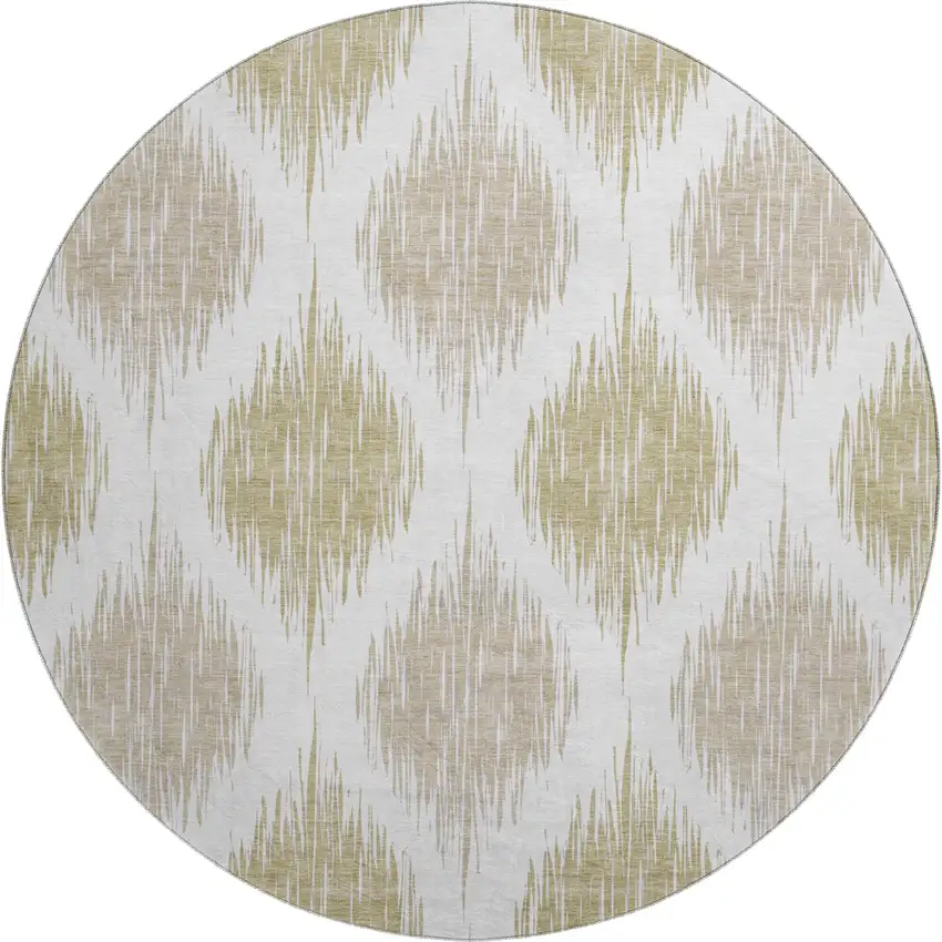 8' Gold And Ivory Ikat Washable Round Rug With UV Protection Photo 1