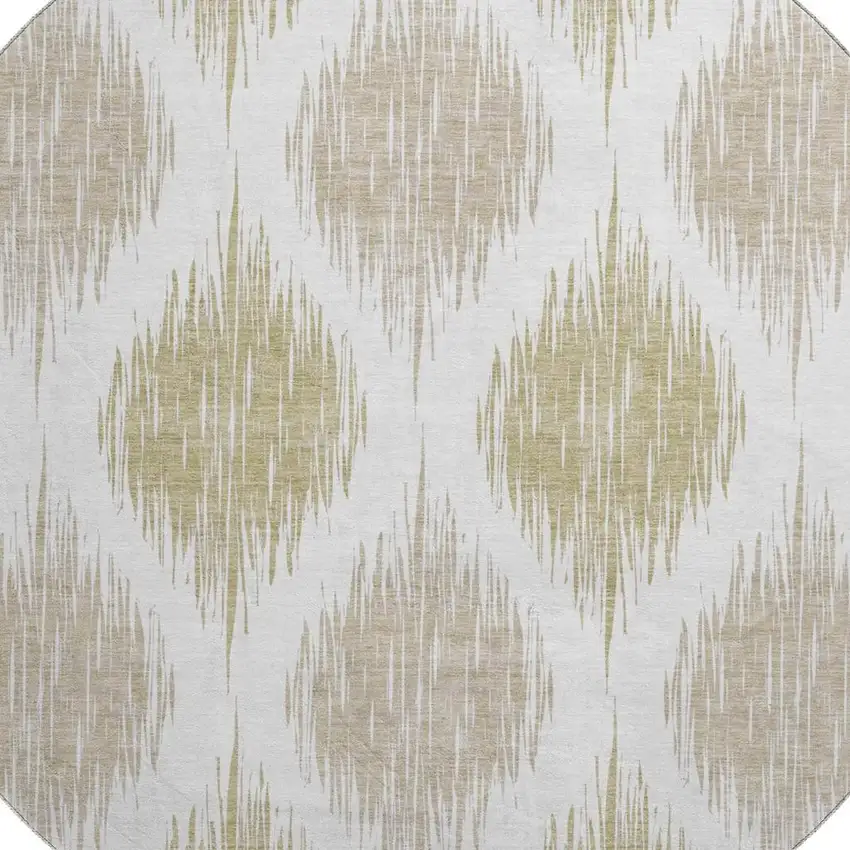 8' Gold And Ivory Ikat Washable Round Rug With UV Protection Photo 3
