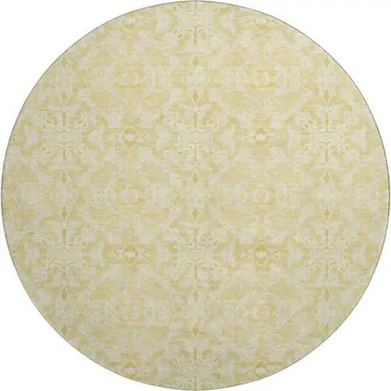 8' Gold And Ivory Medallion Washable Round Rug With UV Protection Photo 1