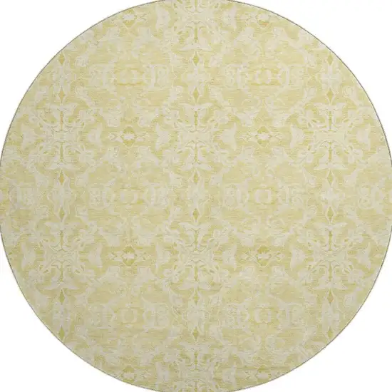 8' Gold And Ivory Medallion Washable Round Rug With UV Protection Photo 4