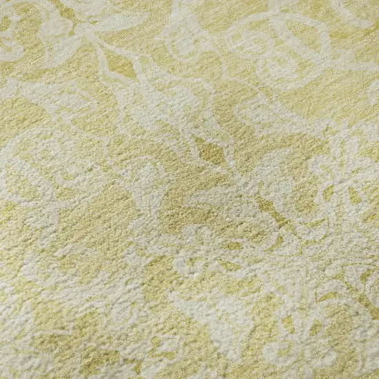 8' Gold And Ivory Medallion Washable Round Rug With UV Protection Photo 9