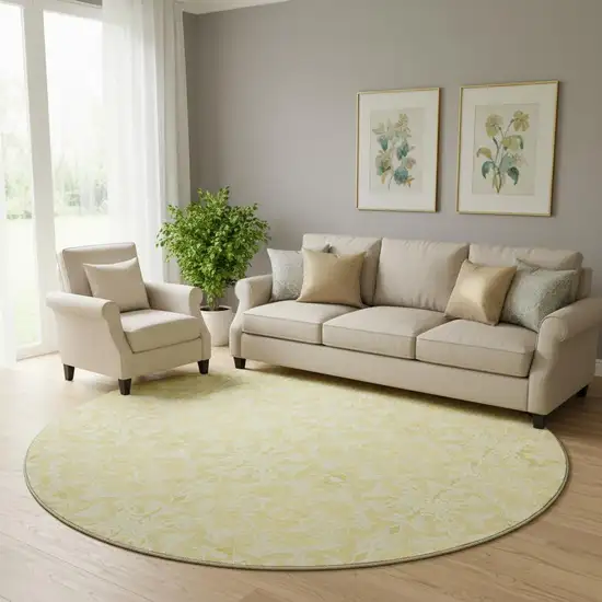 8' Gold And Ivory Medallion Washable Round Rug With UV Protection Photo 1