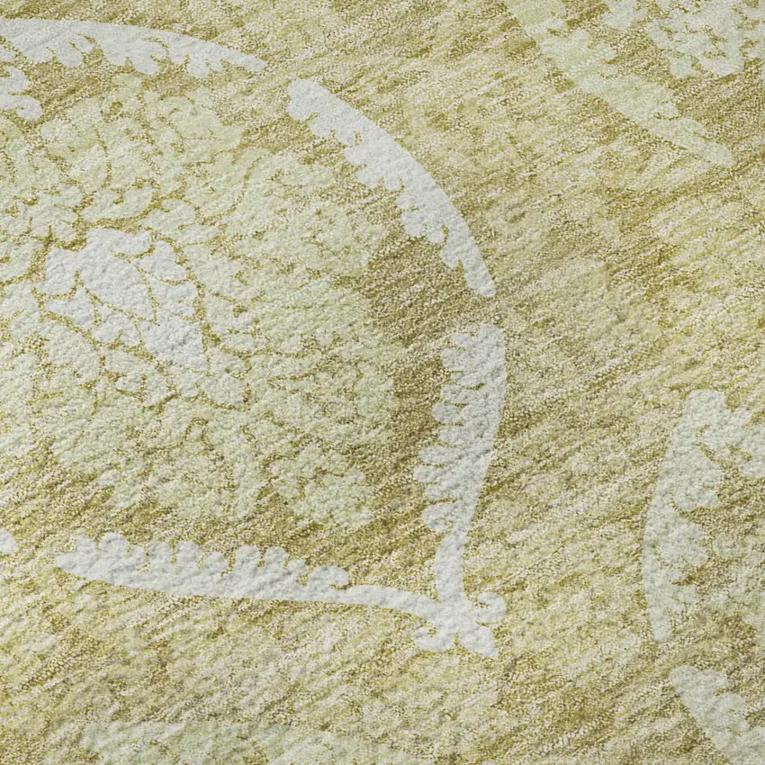 8' Gold And Ivory Medallion Washable Round Rug With UV Protection Photo 8