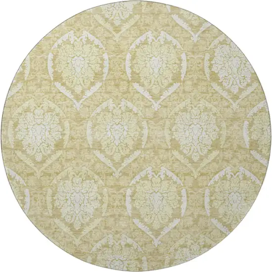 8' Gold And Ivory Medallion Washable Round Rug With UV Protection Photo 3