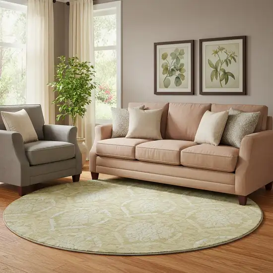 8' Gold And Ivory Medallion Washable Round Rug With UV Protection Photo 1