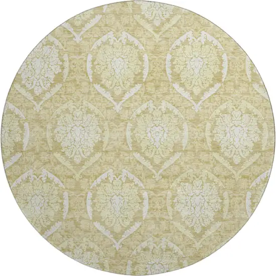 8' Gold And Ivory Medallion Washable Round Rug With UV Protection Photo 1