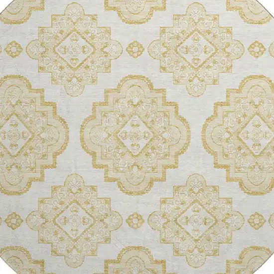 8' Gold And Ivory Medallion Washable Round Rug With UV Protection Photo 3