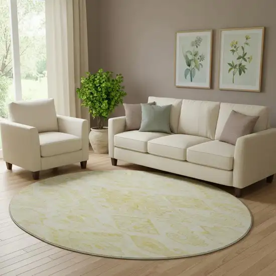 8' Gold And Ivory Moroccan Washable Round Rug With UV Protection Photo 1