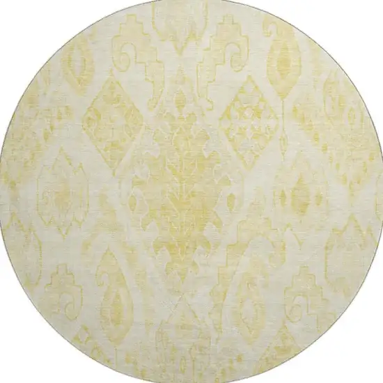 8' Gold And Ivory Moroccan Washable Round Rug With UV Protection Photo 4