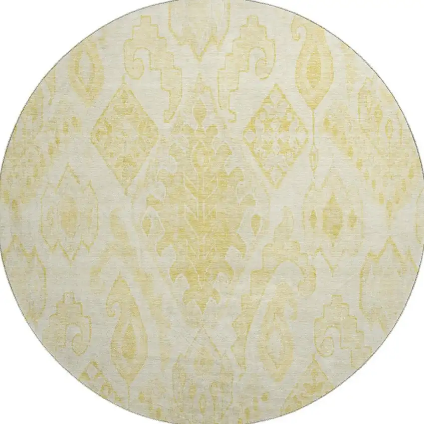 8' Gold And Ivory Moroccan Washable Round Rug With UV Protection Photo 4
