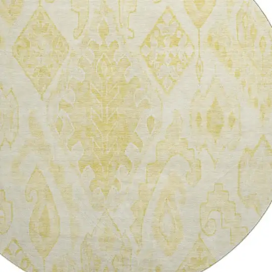 8' Gold And Ivory Moroccan Washable Round Rug With UV Protection Photo 3