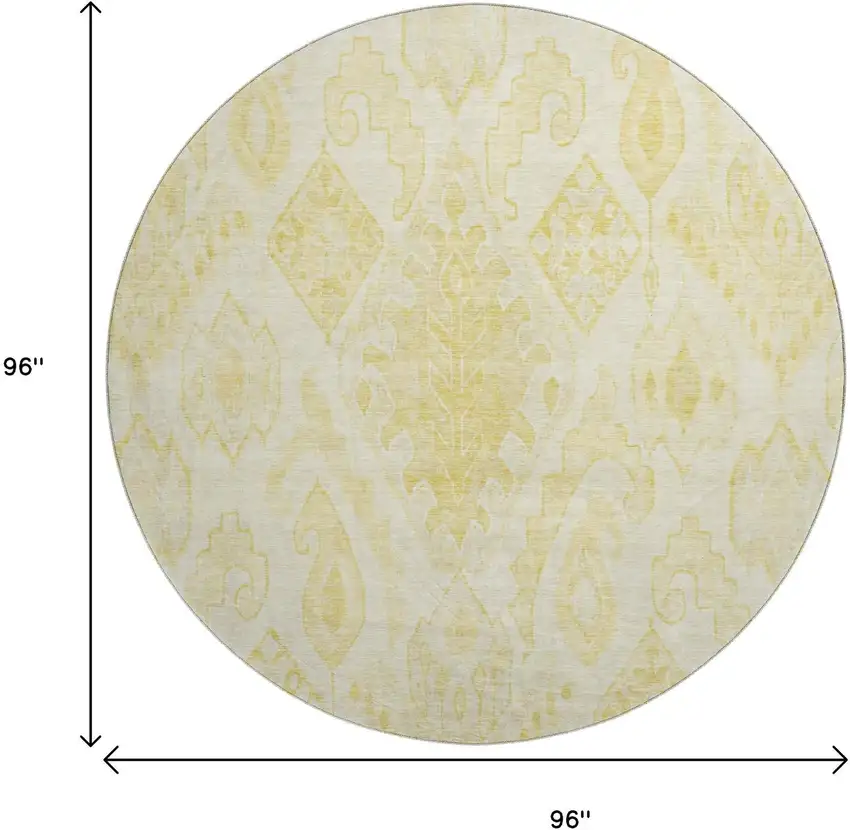 8' Gold And Ivory Moroccan Washable Round Rug With UV Protection Photo 3