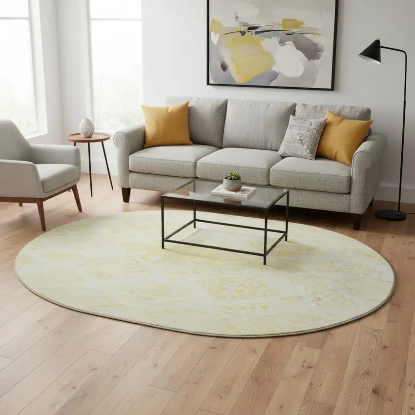 8' Gold And Ivory Moroccan Washable Round Rug With UV Protection Photo 2