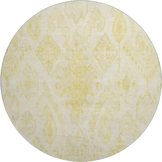 8' Gold And Ivory Moroccan Washable Round Rug With UV Protection Photo 1