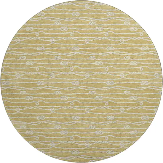 8' Gold And Ivory Nautical Washable Round Rug With UV Protection Photo 2