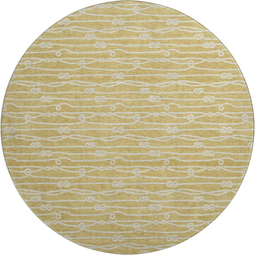 8' Gold And Ivory Nautical Washable Round Rug With UV Protection Photo 2