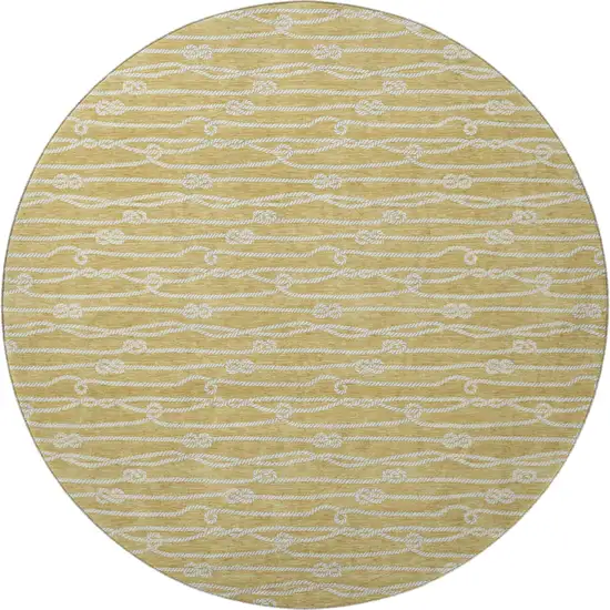 8' Gold And Ivory Nautical Washable Round Rug With UV Protection Photo 5
