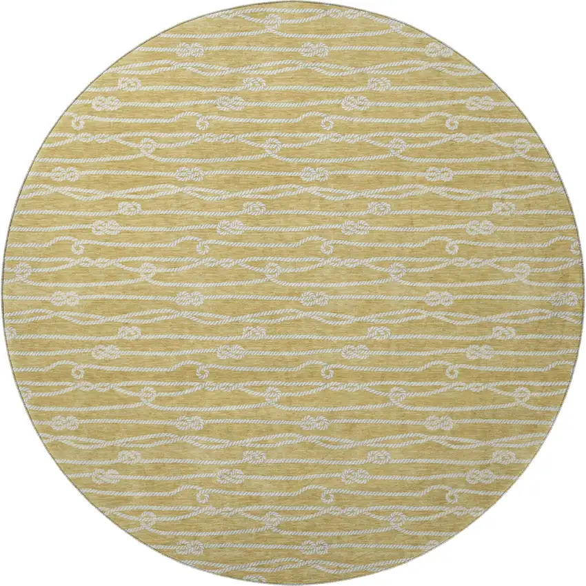 8' Gold And Ivory Nautical Washable Round Rug With UV Protection Photo 5