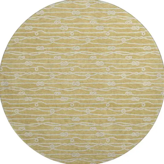 8' Gold And Ivory Nautical Washable Round Rug With UV Protection Photo 4