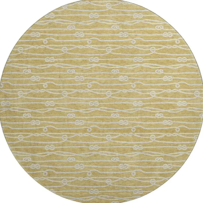 8' Gold And Ivory Nautical Washable Round Rug With UV Protection Photo 4