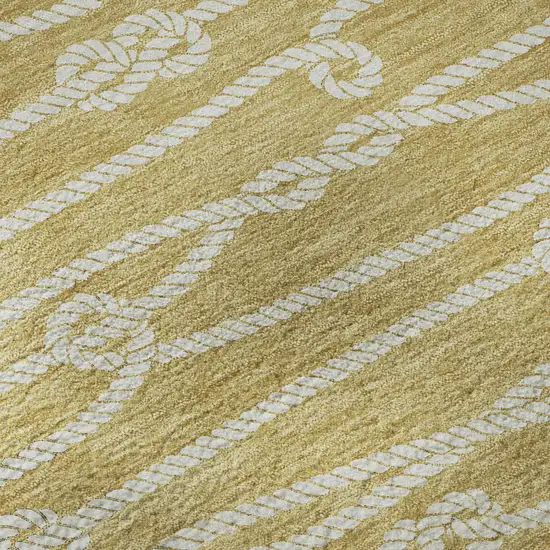 8' Gold And Ivory Nautical Washable Round Rug With UV Protection Photo 9