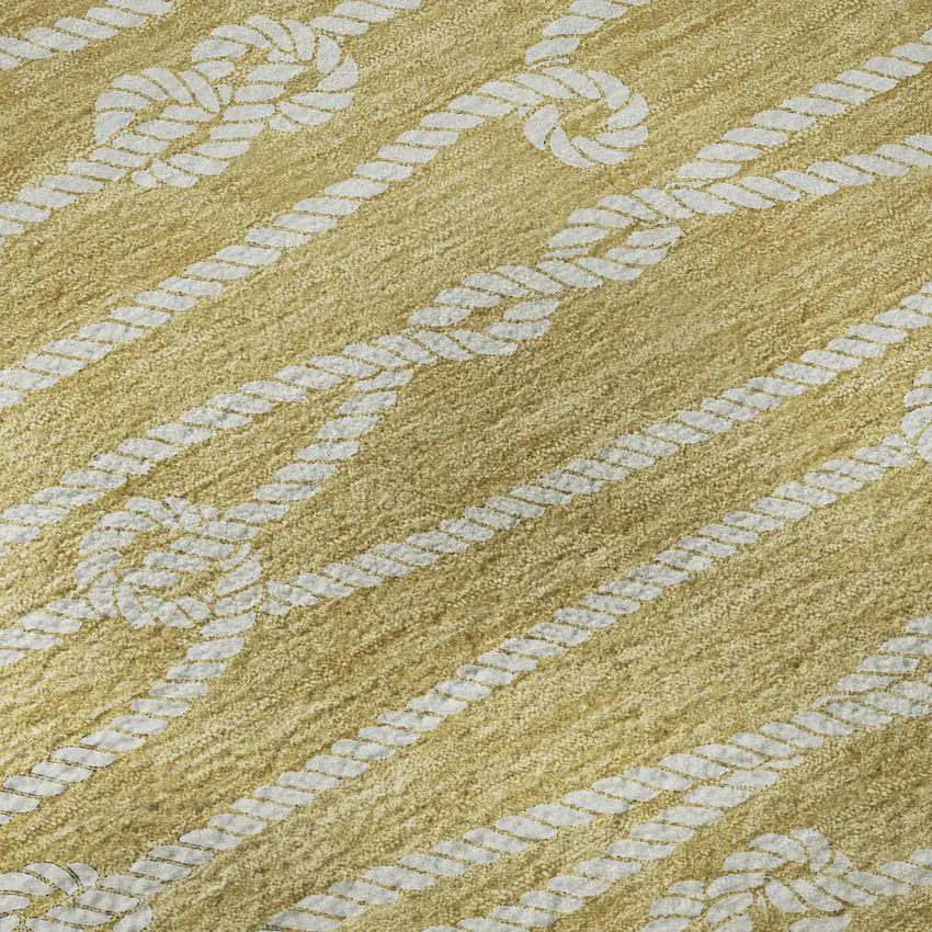 8' Gold And Ivory Nautical Washable Round Rug With UV Protection Photo 9