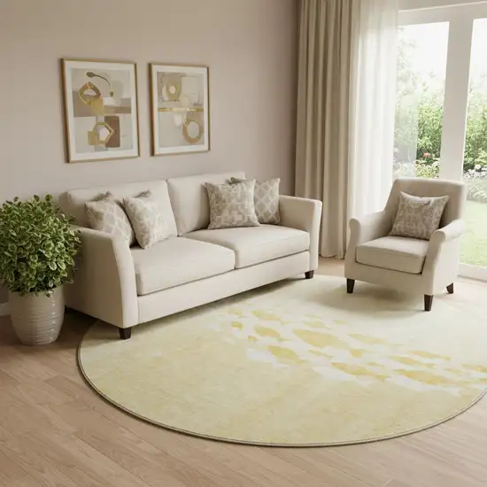 8' Gold And Ivory Nautical Washable Round Rug With UV Protection Photo 1