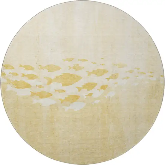 8' Gold And Ivory Nautical Washable Round Rug With UV Protection Photo 4