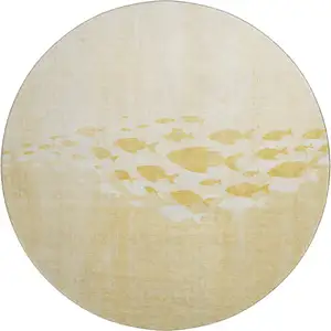 Photo of 8' Gold And Ivory Nautical Washable Round Rug With UV Protection