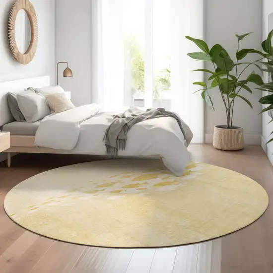 8' Gold And Ivory Nautical Washable Round Rug With UV Protection Photo 5