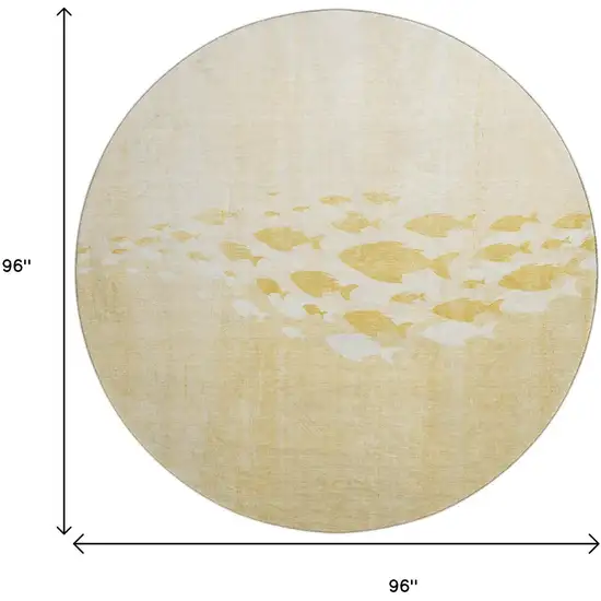 8' Gold And Ivory Nautical Washable Round Rug With UV Protection Photo 3