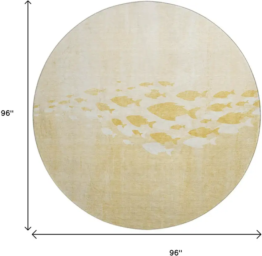 8' Gold And Ivory Nautical Washable Round Rug With UV Protection Photo 3