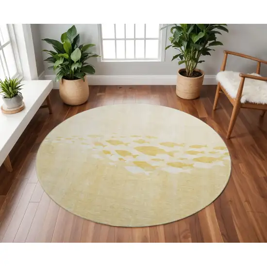 8' Gold And Ivory Nautical Washable Round Rug With UV Protection Photo 3