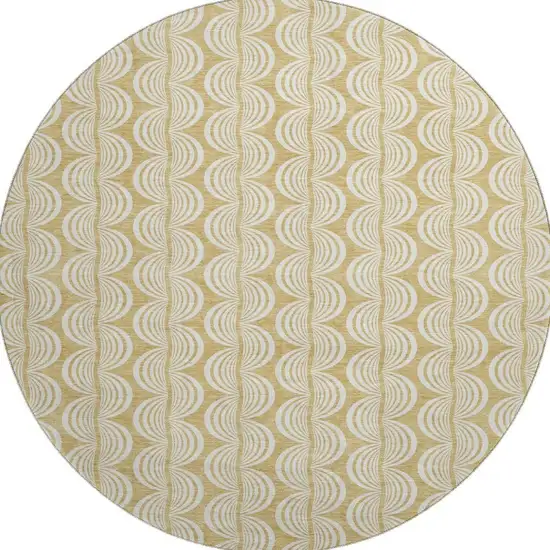 8' Gold And Ivory Ogee Washable Round Rug With UV Protection Photo 3