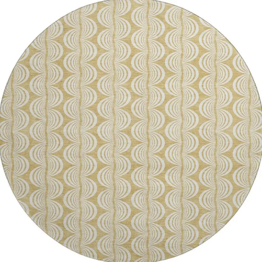 8' Gold And Ivory Ogee Washable Round Rug With UV Protection Photo 3