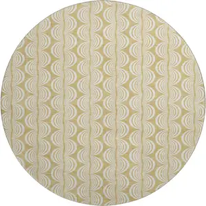 Photo of 8' Gold And Ivory Ogee Washable Round Rug With UV Protection