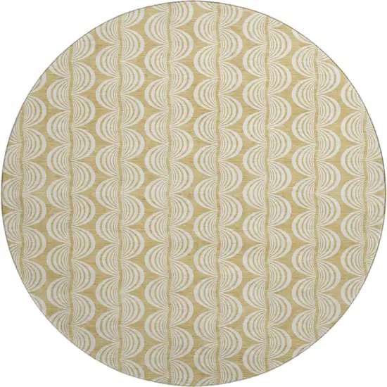 8' Gold And Ivory Ogee Washable Round Rug With UV Protection Photo 1